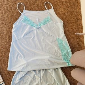 Light blue lace silk pajamas